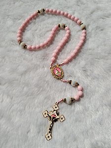 TERÇO FOSCO 8MM ROSA PN CRISTAL TREVO APARECIDA RES. DOU