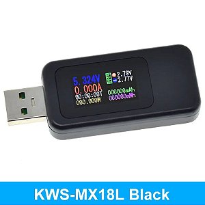 Kit 10 em 1 DC Digital Voltímetro e Amperímetro para Teste USB - KWS-MX18 Preto