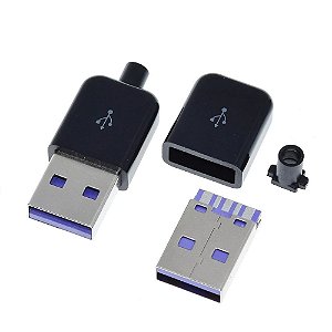 Conector USB Macho para Solda - 6 Pinos (Escolha entre Type-A e Type-C)