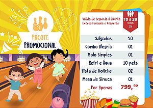 PACOTE DE EVENTO PROMOCIONAL: Uma festa completa no boliche por apenas R$799,90. Entrar em contato para reservar com até 24h de antecedência.*Consulte as regras do cupom na descrição*.