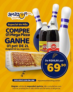 ESPECIAL DE JULHO: Compre 01 Mega Pizza de R$89,90 por apenas R$69,90 e ainda GANHE 01 pet de 02L  *Consulte as regras na descrição*.