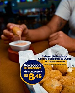 ESPECIAL DE SETEMBRO: Porção de salgado com 10 unidades por APENAS R$8,45 (bolinha de queijo ou coxinha de frango)! *Consulte as regras do cupom na descrição*.