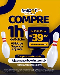 PROMO DE JULHO ADRIANÓPOLIS - 01 hora de Boliche DE R$74,90 POR APENAS R$39,90 *Consulte as regras na descrição*