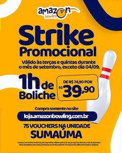 SUMAÚMA: Promo de Setembro - 01 hora de Boliche DE R$74,90 POR APENAS R$39,90 *Consulte as regras na descrição*