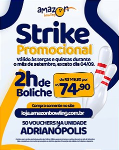 ADRIANÓPOLIS: Promo de Setembro - 02 horas de Boliche DE R$149,80 POR APENAS R$74,90 *Consulte as regras na descrição*