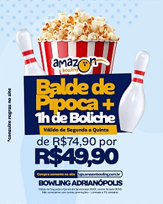 ADRIANÓPOLIS - Compre 01 hora de boliche e ganhe 01 balde de pipoca de R$74,90 por R$49,90 *Consulte as regras na descrição*