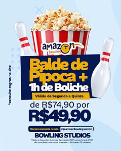 STUDIO 5 - Compre 01 hora de boliche e ganhe 01 balde de pipoca de R$74,90 por R$49,90 *Consulte as regras na descrição*