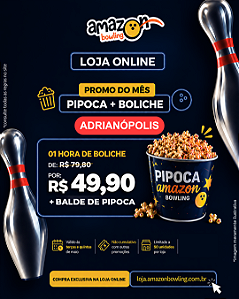 ADRIANÓPOLIS - Compre 01 hora de boliche e ganhe 01 balde de pipoca de R$79,80 por R$49,90 *Consulte as regras na descrição*