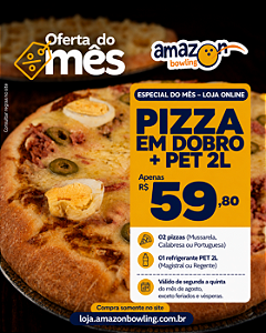 ESPECIAL DE AGOSTO - PIZZA EM DOBRO + PET 2L | SEG A QUINTA *Consulte as regras do cupom na descrição*