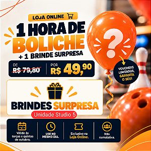OUTUBRO STUDIO 5 - CLIQUE BOWLING PREMIADO l TERÇAS E QUINTAS: Compre 01 Hora de Boliche com desconto por apenas R$49,90 *Consulte as regras na descrição*
