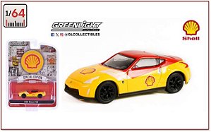 Nissan 370z Shell - Greenlight - Escala 1/64 - Metal, abre capô e pneus de borracha