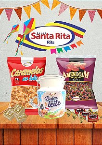 Kit Especial  Festa Junina - Caramelo + Bala de Amendoim + Leiteira Decorativa - Bala Santa Rita Rits.