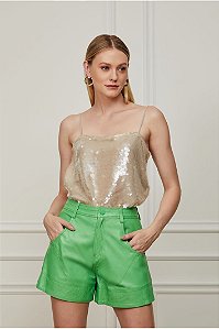 Short De Couro Curto Pespontado