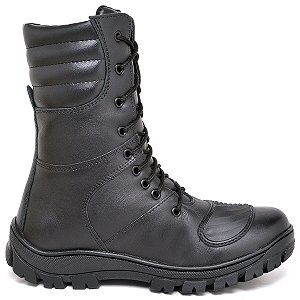 Bota Coturno Motociclista Motoboy Militar Samu Couro Preto