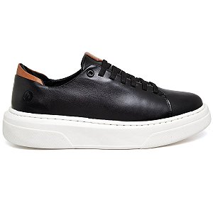 Tênis Casual Couro Preto neotenis Design Fashion Conforto