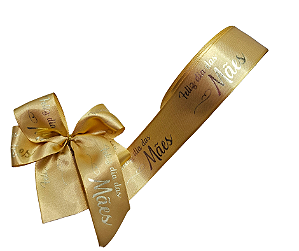 Fita Cetim Premium Dourado 38mm - Dia das Mâes