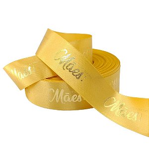 Fita Cetim Premium Dourado 38mm - Dia das Mâes