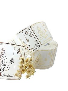 25 Unid. Adesivo Feliz Natal 5x5cm Bopp Transparente