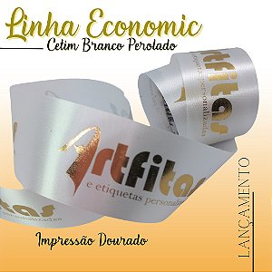 Fita Cetim Personalizada cor Branca Linha Economic