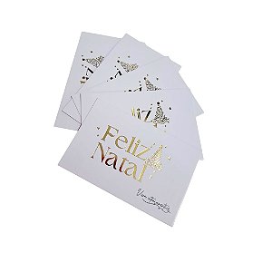 25 Unid. - Cartão Feliz Natal - impressão Hot Stamping