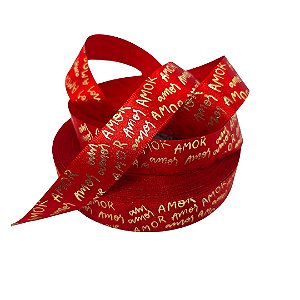 Fita Cetim Premium 22MM palavas Amor - rolo 50m