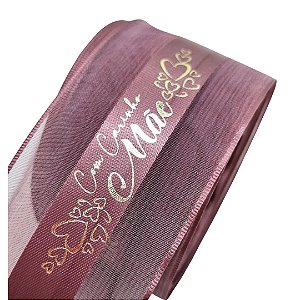 Fita Voal 3.8cm Mães cor Rose Impressão Hot Stamping Dourado