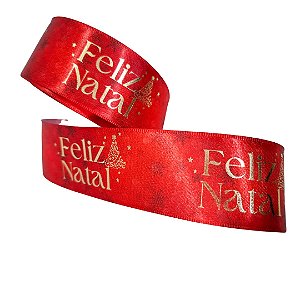 25M- Fita Cetim 3,8cm Estampa HD VERMELHO - Hot Stamping