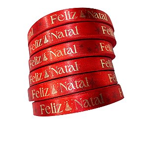 50m- Fita Cetim 1,5cm -  Estampa HD VERMELHO - Hot Stamping