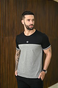 Camiseta Premium Algodão Preta com Mescla Recorte Menegotti