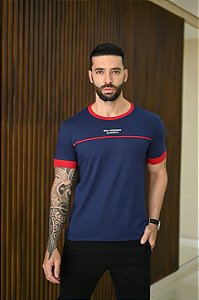 Camiseta Premium Algodão Azul Marinho e Vermelho Menegotti