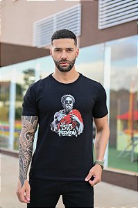 Camiseta Premium Algodão Preta Estampada Menegotti