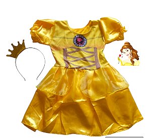 Fantasia Vestido Bela e a Fera Princesa Amarela Infantil Bebê
