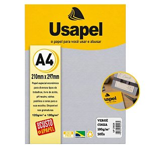 Papel Vergê A4 180g Pacote 50 Folhas Cor Cinza Usapel
