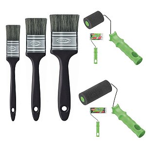 Kit c/ 3 Pincéis Trincha + 2 Rolos de Pintura Condor