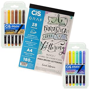 Kit Lettering 12 Canetas Brush Pen Bloco Karol Stefanini