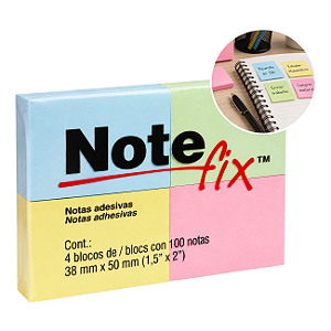 Bloco Adesivo Lembrete Escolar 4 Cores 38mmx50mm 3M Notefix