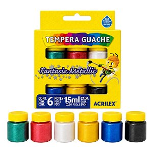 Tinta Guache Metallic Tempera 6 Cores 15ml Abelhinhas - Acrilex