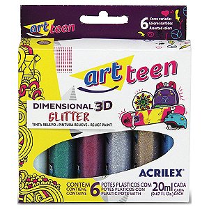 Tinta Dimensional Relevo Glitter 3D c/ 6 cores - Acrilex