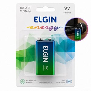 Bateria 9V Alcalina Elgin Energy Alta Durabilidade para Dispositivos Eletrônicos