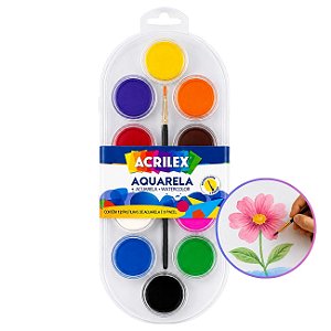 Aquarela 12 Cores + Pincel Acrilex