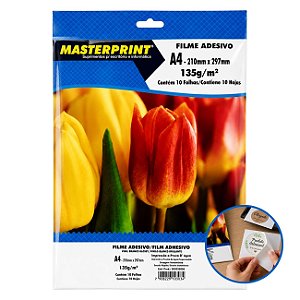 Papel Filme Adesivo A4 135g 10 Fls Vinil Branco Brilhante Masterprint