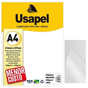Papel Pérola A4 180g Pct c/30fls Branco - Usapel