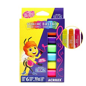 Tinta Guache Bastão 6 cores Neon Acrilex