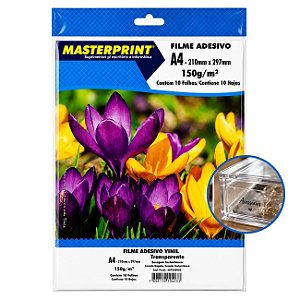 Papel Filme Adesivo A4 150g Vinil 100% Transparente 10 Folhas Masterprint