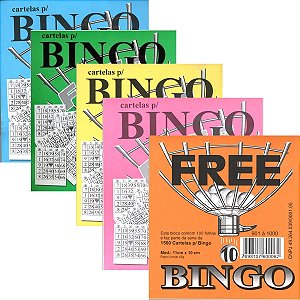 Kit c/ 5 Blocos de Cartela para Jogo de Bingo Coloridos 100fls/bloco 11x10cm Jogos de Tabuleiro Diversão