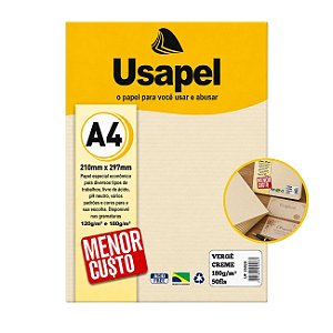Papel Vergê A4 180g Pacote 50 Folhas Cor Creme Usapel