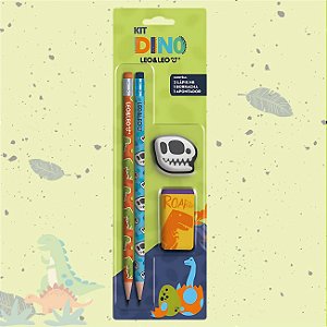 Kit Escolar Dino 4 Peças com Lápis Preto Borracha Apontador Leonora