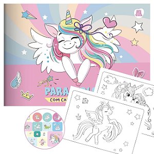 Livro para Colorir Unicórnios com Adesivo 16 Folhas 20x14cm Animativa