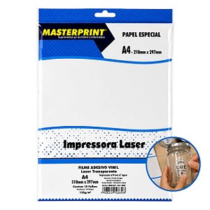 Vinil Transparente Adesivo A4 135g para Impressora Laser com 10 Folhas Masterprint
