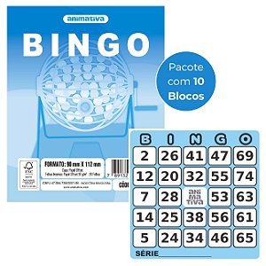 Bloco Cartela para Bingo 96 folhas Cor Azul Pacote com 10 Blocos - Animativa